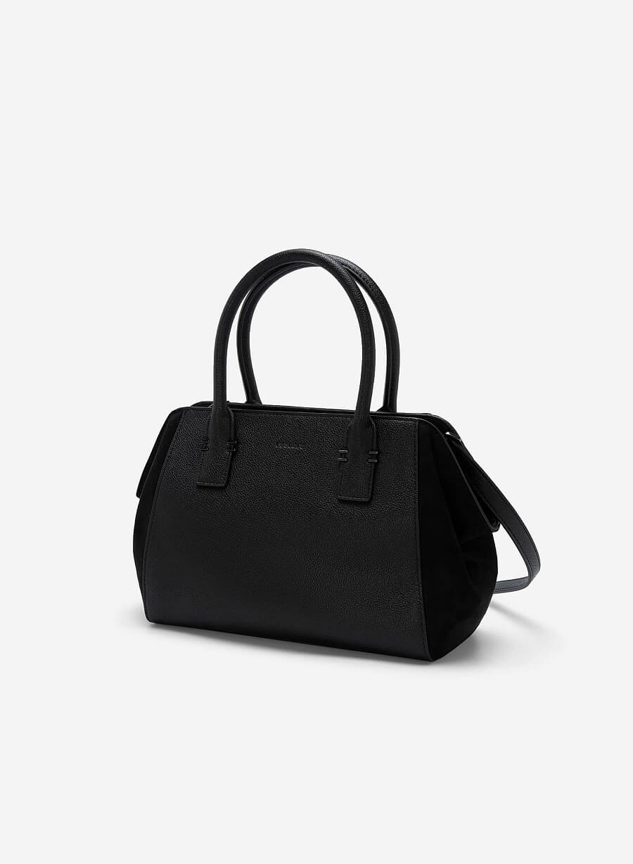 Túi xách tay phối layer nhấn microfiber - TOT 0119 - Màu đen - vascara.com