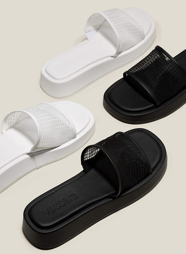 Dép platform quai ngang phối lưới caro - DXP 0193 - Màu đen - VASCARA