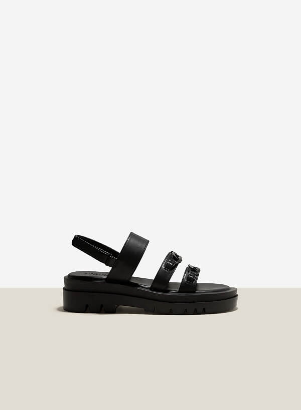 Giày Sandal Đế Chunky Quai Ngang Nhấn Khóa Trang Trí - SDK 0330 - Màu Đen
