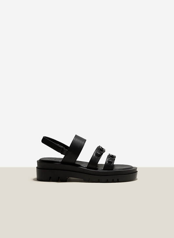 Giày sandal đế chunky quai ngang nhấn khóa trang trí - SDK 0330 - Màu đen - VASCARA