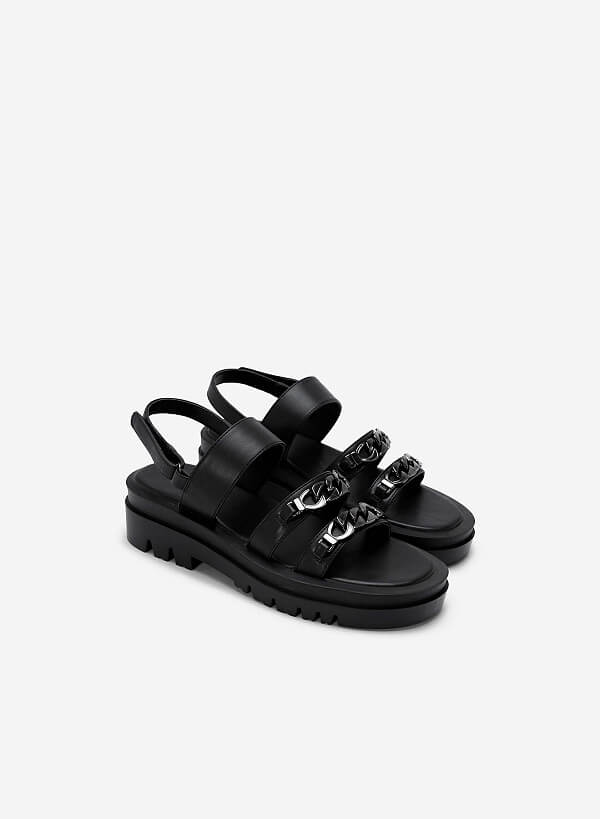 Giày Sandal Đế Chunky Quai Ngang Nhấn Khóa Trang Trí - SDK 0330 - Màu Đen - VASCARA