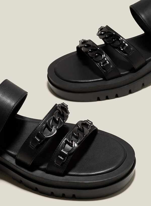 Giày Sandal Đế Chunky Quai Ngang Nhấn Khóa Trang Trí - SDK 0330 - Màu Đen - VASCARA