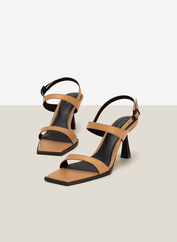 Giày sandal mũi vuông nhấn cạnh viền đế - SDN 0744 - Màu nâu sáng - VASCARA