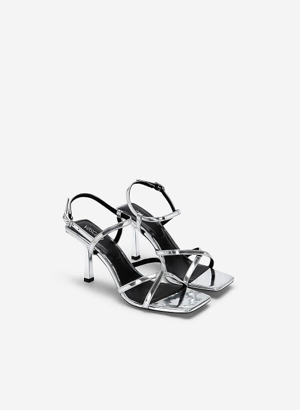 Giày Sandal Quai Mảnh Nhấn Gót Hiệu Ứng Metallic - SDN 0754 - Màu Bạc - VASCARA