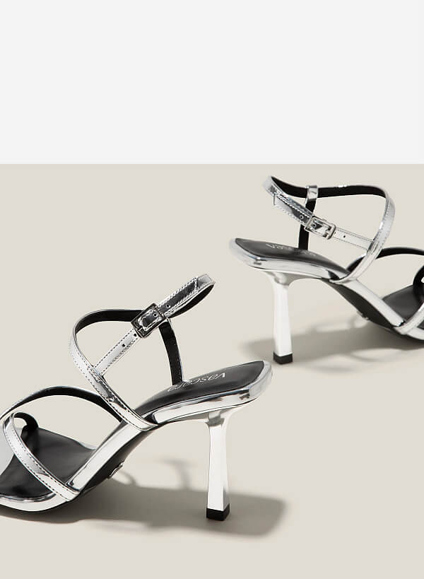 Giày Sandal Quai Mảnh Nhấn Gót Hiệu Ứng Metallic - SDN 0754 - Màu Bạc - VASCARA
