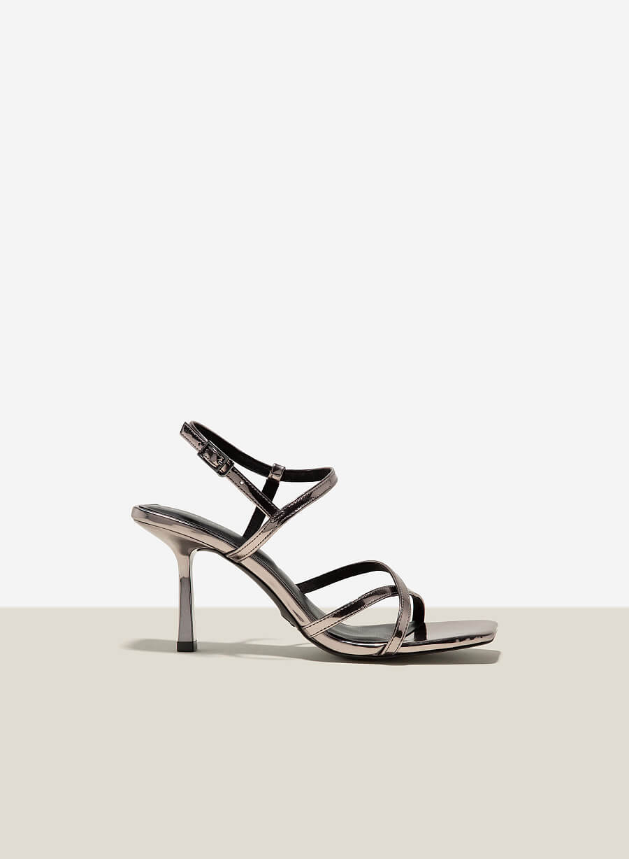 Giày sandal quai mảnh nhấn gót hiệu ứng metallic - SDN 0754 - Màu xám khói đậm - VASCARA