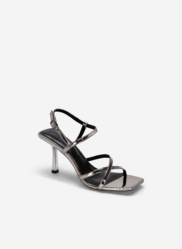 Giày sandal quai mảnh nhấn gót hiệu ứng metallic - SDN 0754 - Màu xám khói đậm - VASCARA