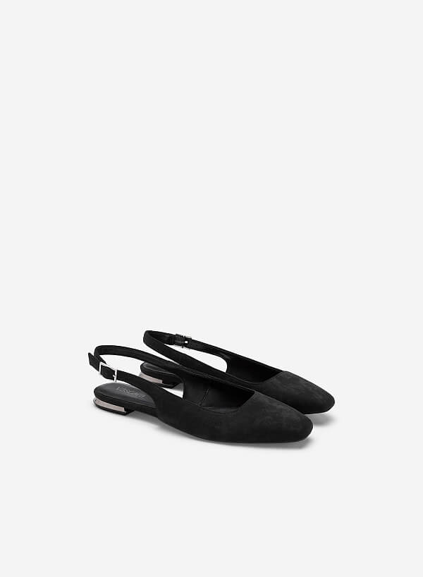 Giày slingback microfiber nhấn gót si - BMN 0572 - Màu đen - VASCARA