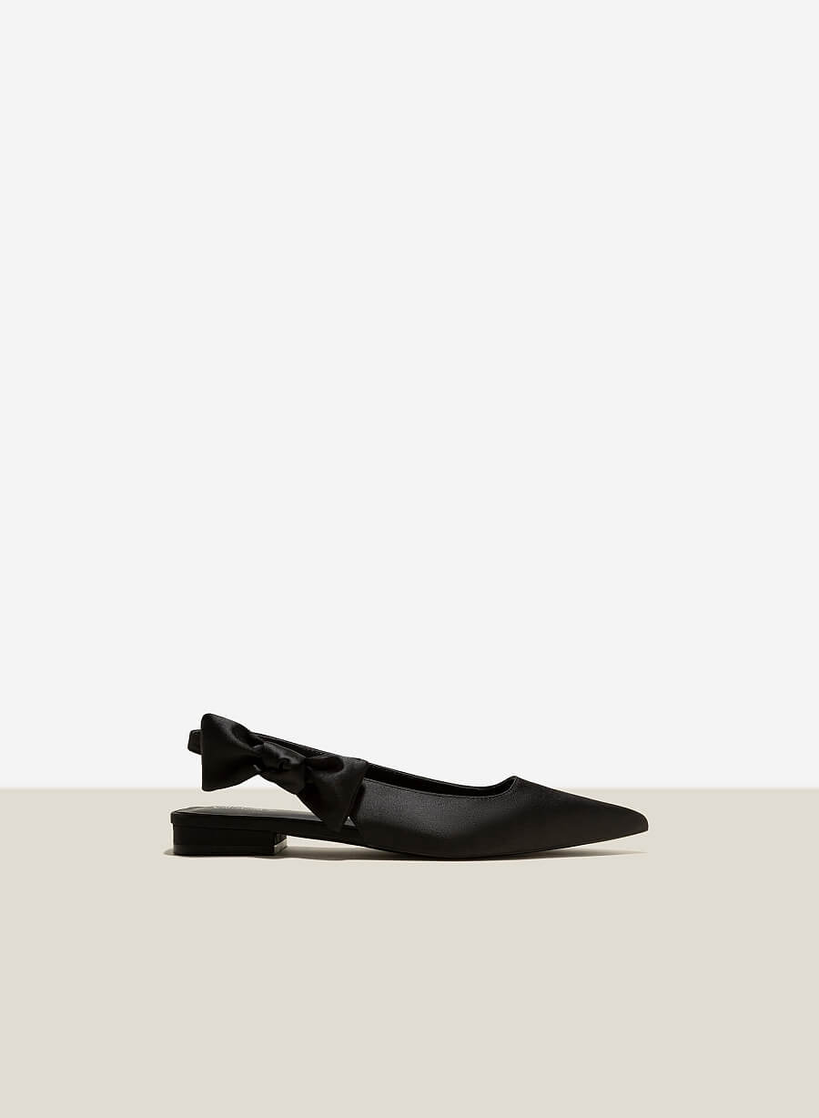 Giày slingback satin nhấn quai nơ - BMN 0575 - Màu đen - VASCARA