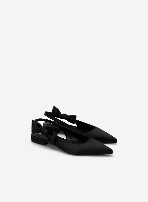 Giày Slingback Satin Nhấn Quai Nơ - BMN 0575 - Màu Đen - VASCARA
