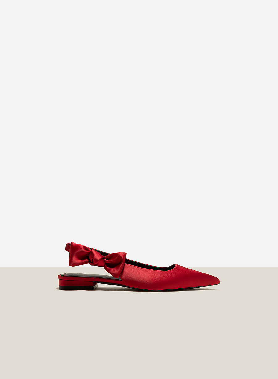 Giày slingback satin nhấn quai nơ - BMN 0575 - Màu đỏ - VASCARA