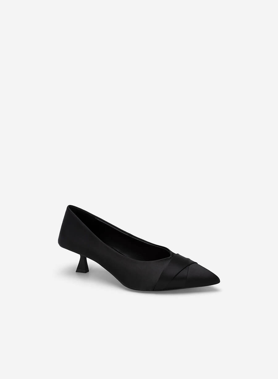 Giày spool heel satin nhấn mũi xếp ly - BMN 0604 - Màu đen - vascara.com