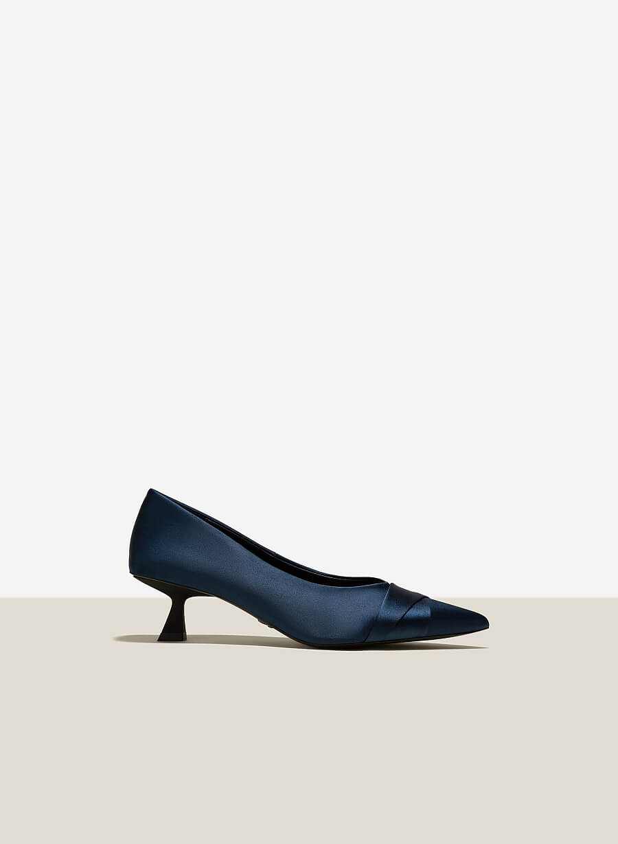 Giày spool heel satin nhấn mũi xếp ly - BMN 0604 - Màu xanh navy - vascara.com