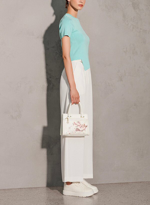 Túi tote xách tay họa tiết thêu sakura - TOT 0113 - Màu trắng - VASCARA