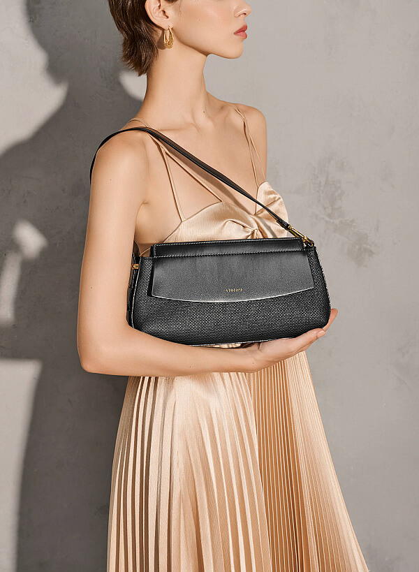 Túi xách tay baguette vân đan - TOT 0120 - Màu đen