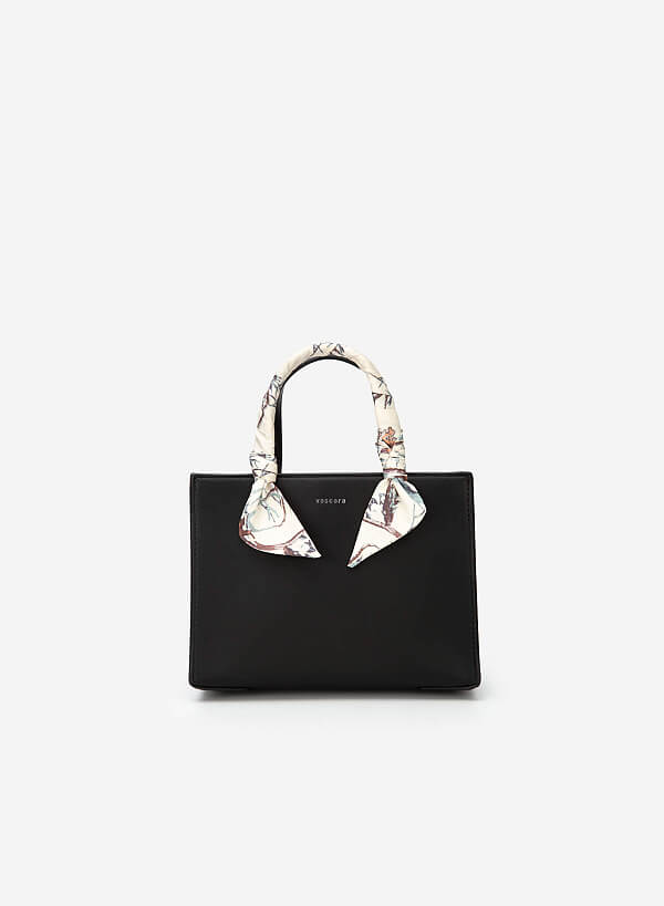フローラル スカーフストラップ付ハンドバッグ - SAC 0317 - ブラック