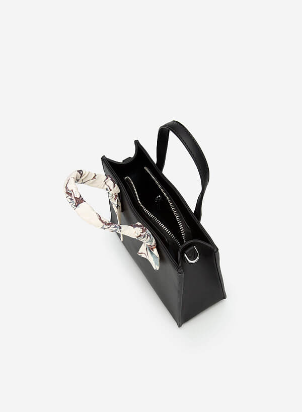 フローラル スカーフストラップ付ハンドバッグ - SAC 0317 - ブラック - VASCARA
