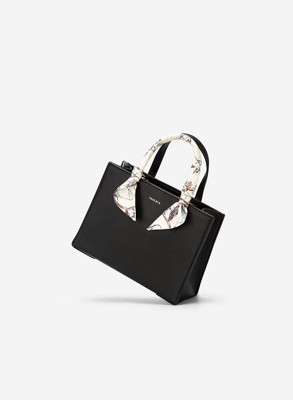 フローラル スカーフストラップ付ハンドバッグ - SAC 0317 - ブラック - VASCARA