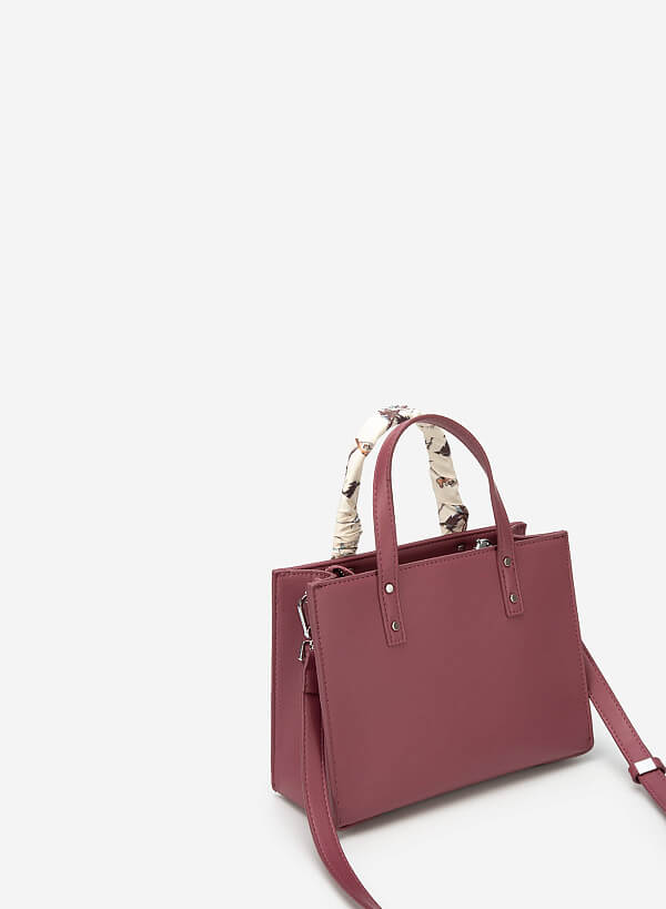 フローラル スカーフストラップ付ハンドバッグ - SAC 0317 - パープル - VASCARA