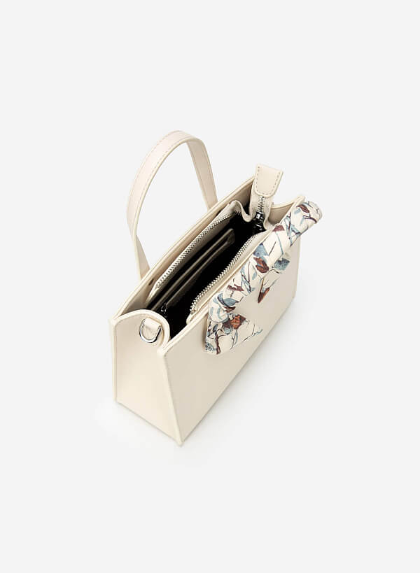 フローラル スカーフストラップ付ハンドバッグ - SAC 0317 - アイボリー - VASCARA
