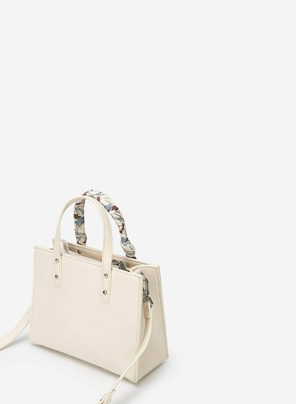フローラル スカーフストラップ付ハンドバッグ - SAC 0317 - アイボリー - VASCARA