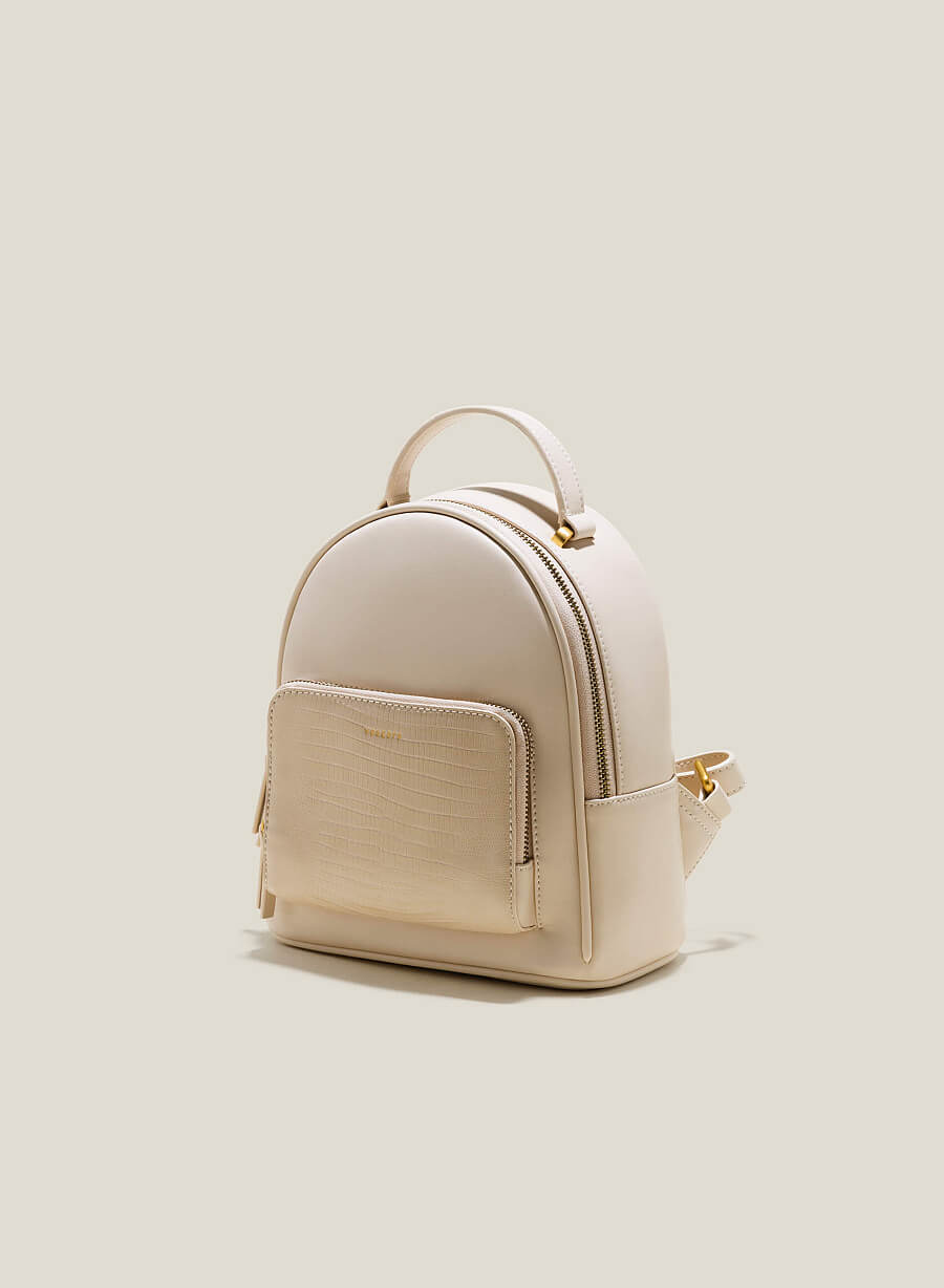 Balo mini nhấn túi phụ vân da kỳ đà - BAC 0195 - Màu kem - vascara.com