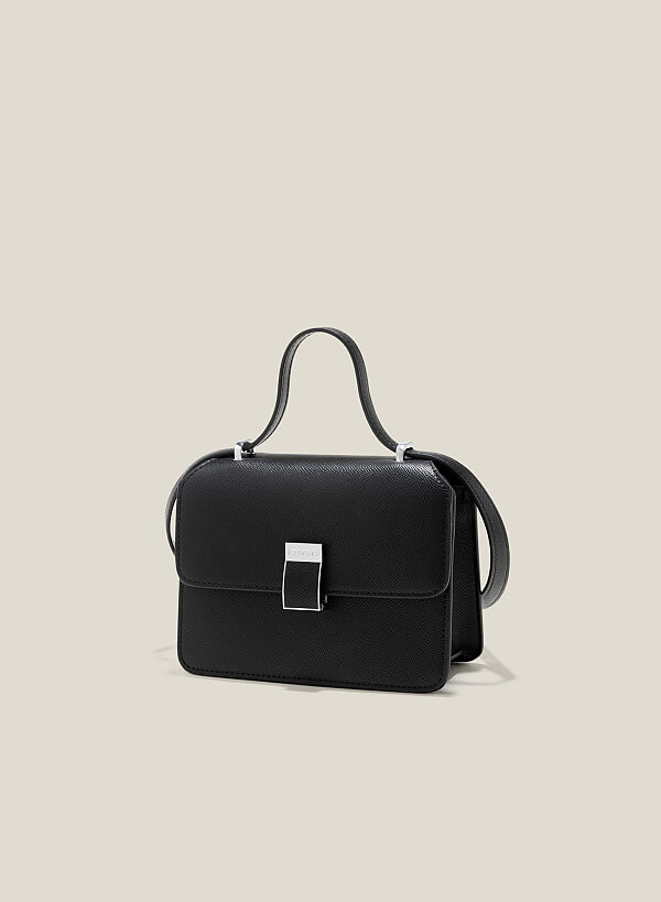 Túi đeo chéo nắp gập nhấn khóa viền kim loại - SHO 0231 - Màu đen - VASCARA