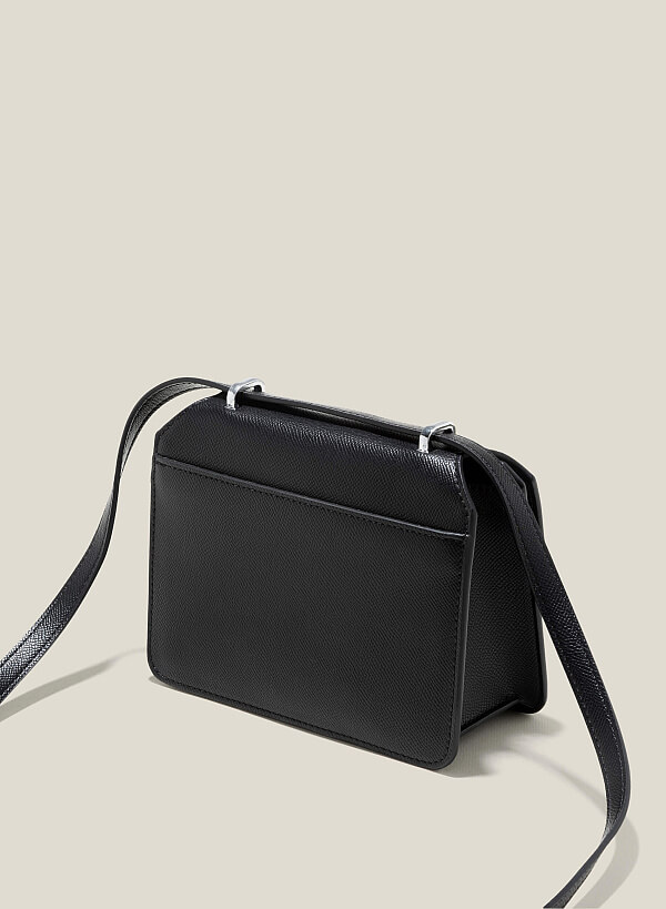 Túi đeo chéo nắp gập nhấn khóa viền kim loại - SHO 0231 - Màu đen - VASCARA
