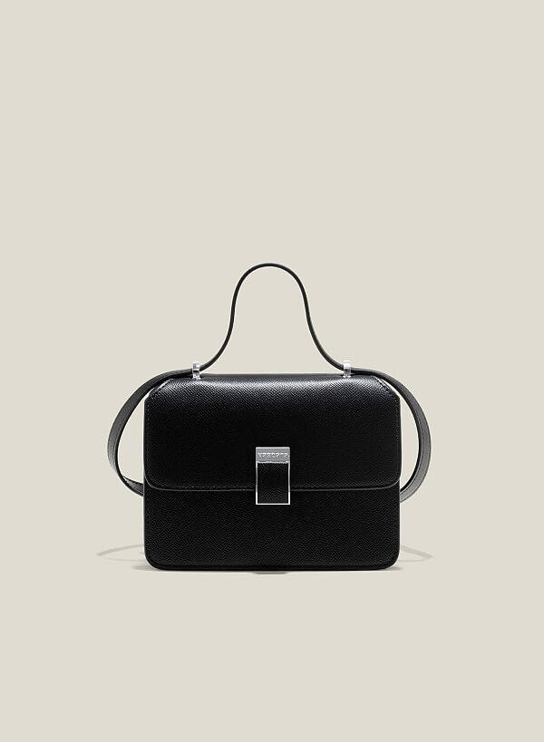 Túi đeo chéo nắp gập nhấn khóa viền kim loại - SHO 0231 - Màu đen