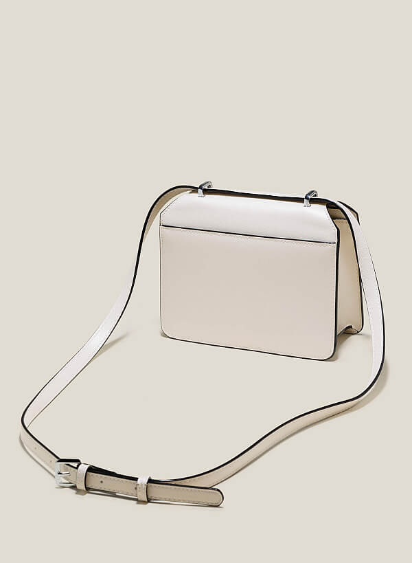 Túi đeo chéo nắp gập nhấn khóa viền kim loại - SHO 0231 - Màu kem - VASCARA
