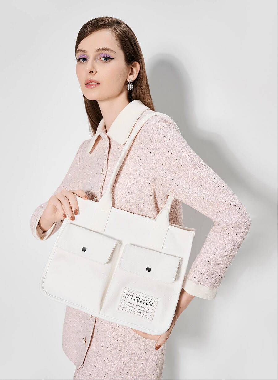 Túi venti tote vải canvas đa ngăn - TOT 0137 - Màu kem - vascara.com