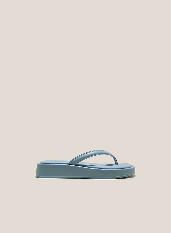 Canvas-Effect Platform Flip Flops - FLI 0192 - Light Blue