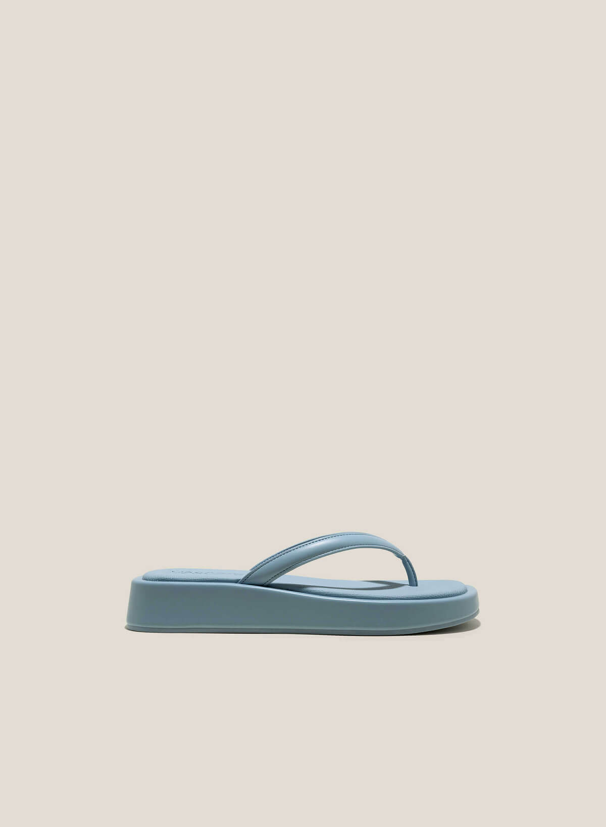 Canvas-Effect Platform Flip Flops - FLI 0192 - Light Blue - vascara.com
