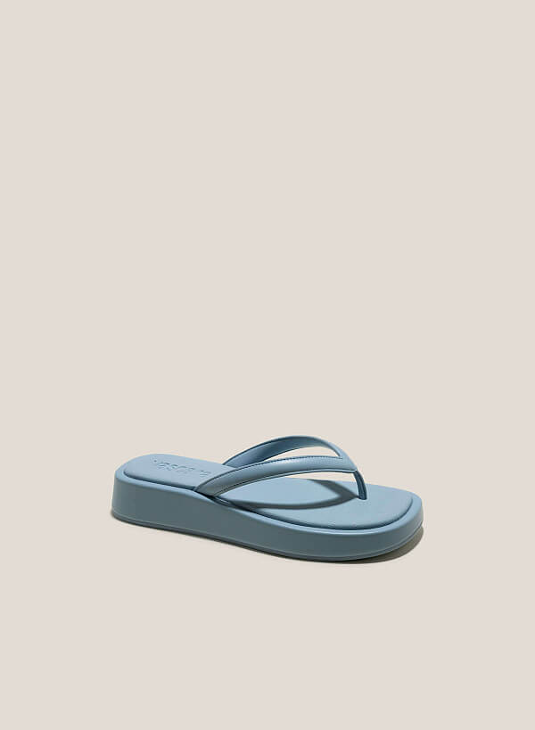Canvas-Effect Platform Flip Flops - FLI 0192 - Light Blue - VASCARA