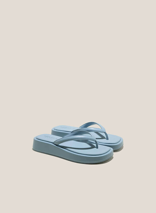 Canvas-Effect Platform Flip Flops - FLI 0192 - Light Blue - VASCARA