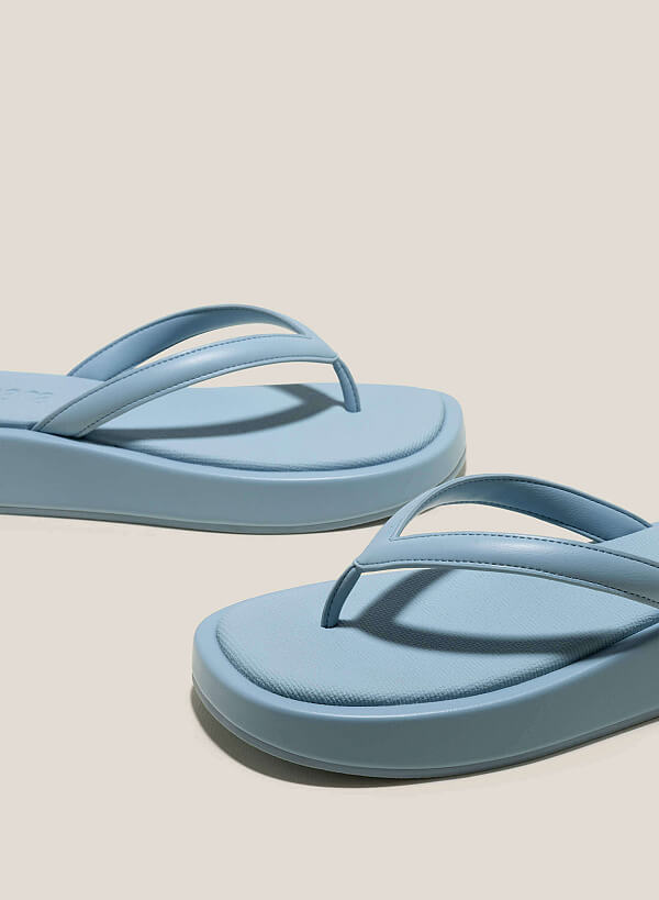 Canvas-Effect Platform Flip Flops - FLI 0192 - Light Blue - VASCARA