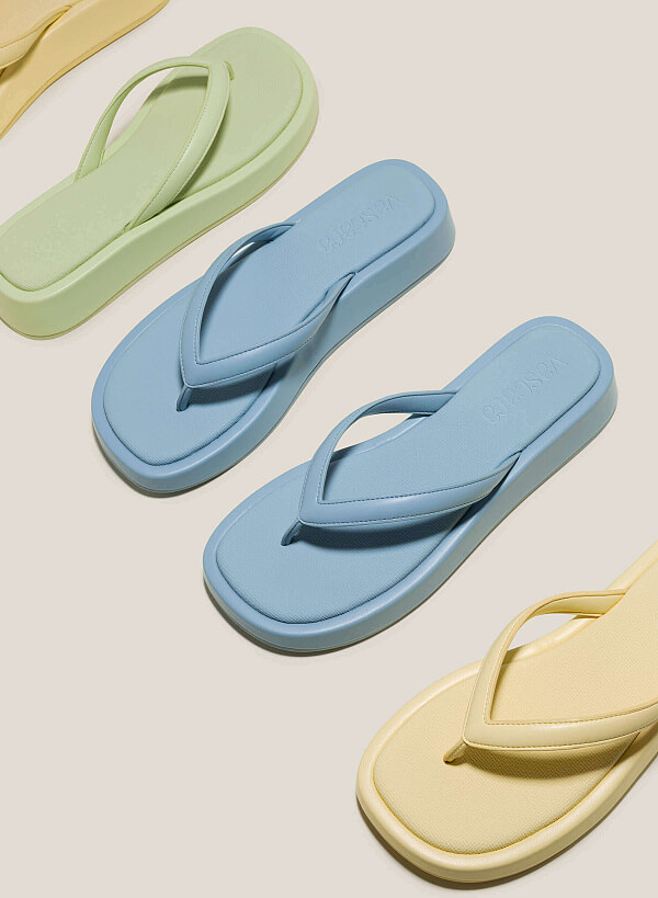 Canvas-Effect Platform Flip Flops - FLI 0192 - Light Blue - VASCARA