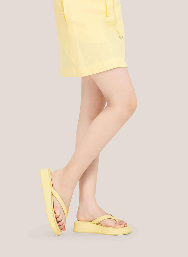 Canvas-Effect Platform Flip Flops - FLI 0192 - Light Yellow - VASCARA