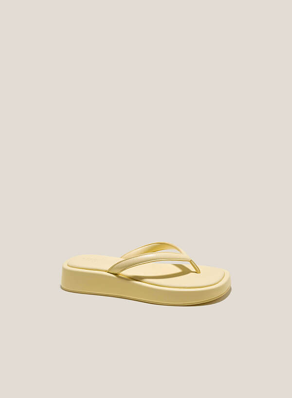 Canvas-Effect Platform Flip Flops - FLI 0192 - Light Yellow - VASCARA
