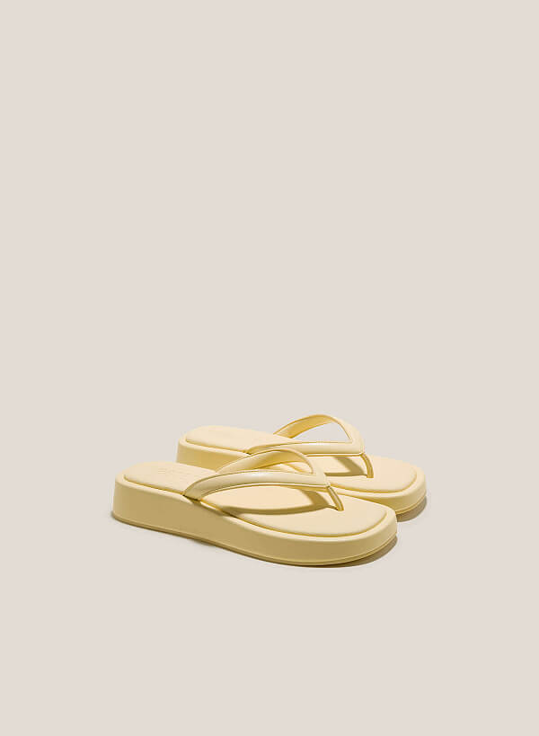Canvas-Effect Platform Flip Flops - FLI 0192 - Light Yellow - VASCARA