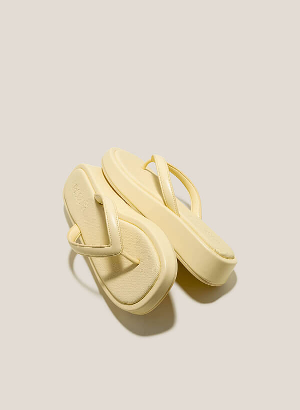 Canvas-Effect Platform Flip Flops - FLI 0192 - Light Yellow - VASCARA