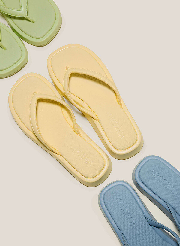 Canvas-Effect Platform Flip Flops - FLI 0192 - Light Yellow - VASCARA