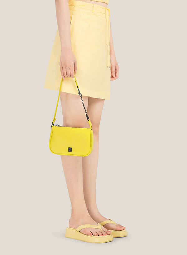 Canvas-Effect Platform Flip Flops - FLI 0192 - Light Yellow - VASCARA