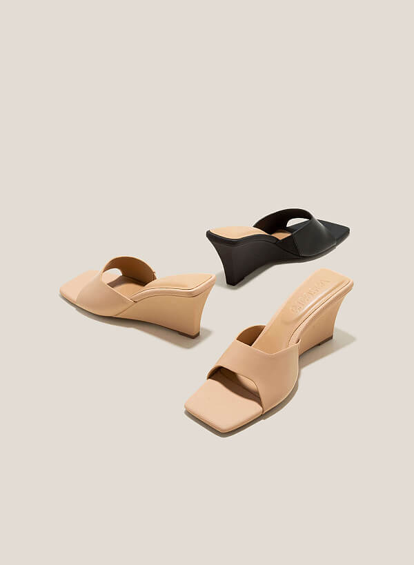 Canvas-Effect Wedge Heel Mules - WED 0056 - Beige - VASCARA