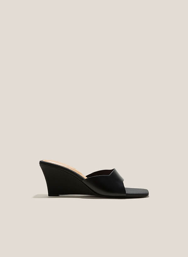 Canvas-Effect Wedge Heel Mules - WED 0056 - Black