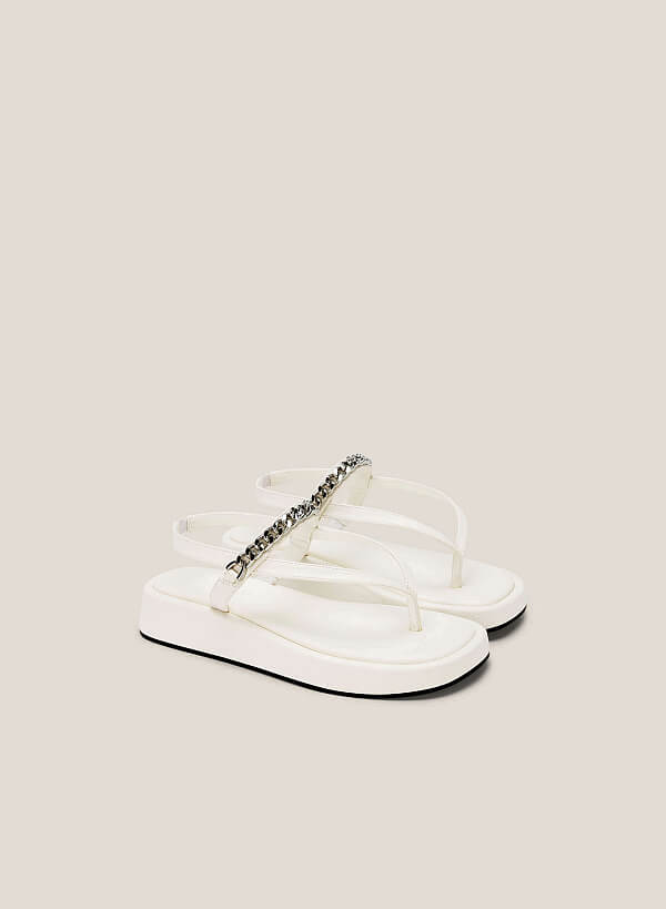 Chain Décor Platform Sandals - SDL 0336 - White - VASCARA