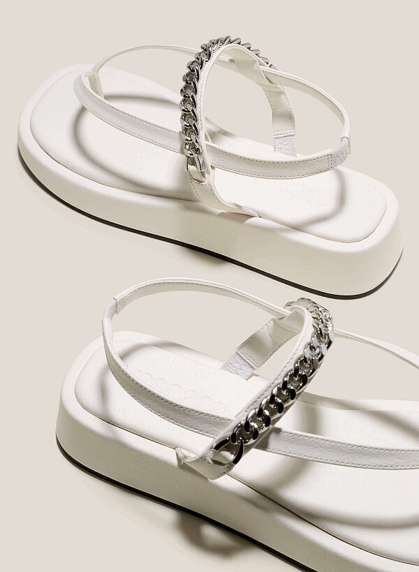 Chain Décor Platform Sandals - SDL 0336 - White - VASCARA