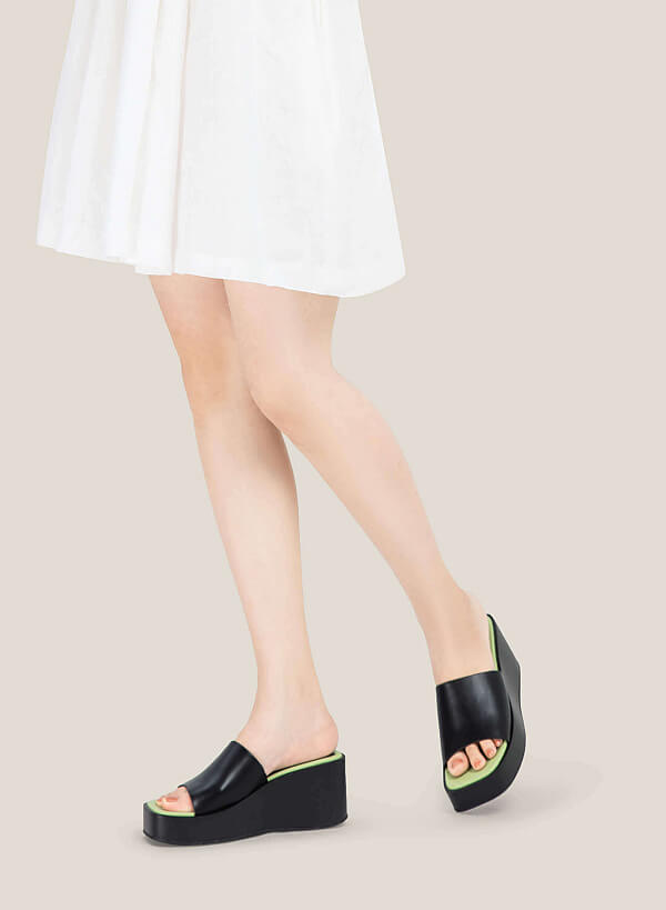 Cross-Strap Platform Mules - WED 0055 - Black | VASCARA