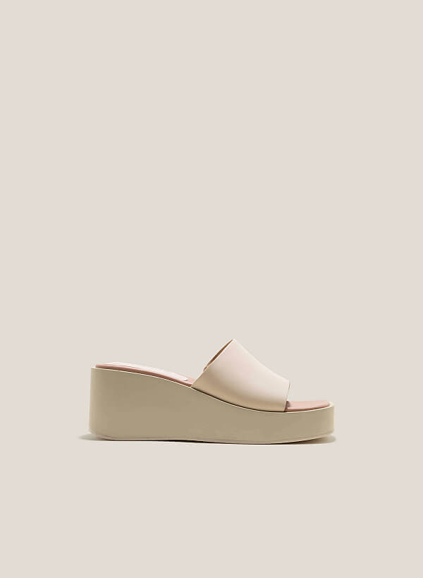 Cross-Strap Platform Mules - WED 0055 - Cream | VASCARA