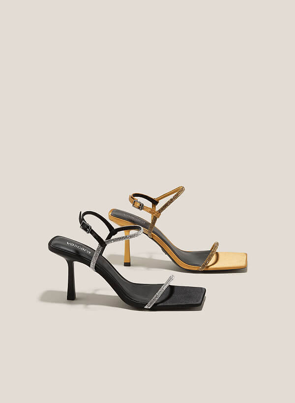 Crystal Strap High Heel Sandals - PUM 0751 - Black - VASCARA